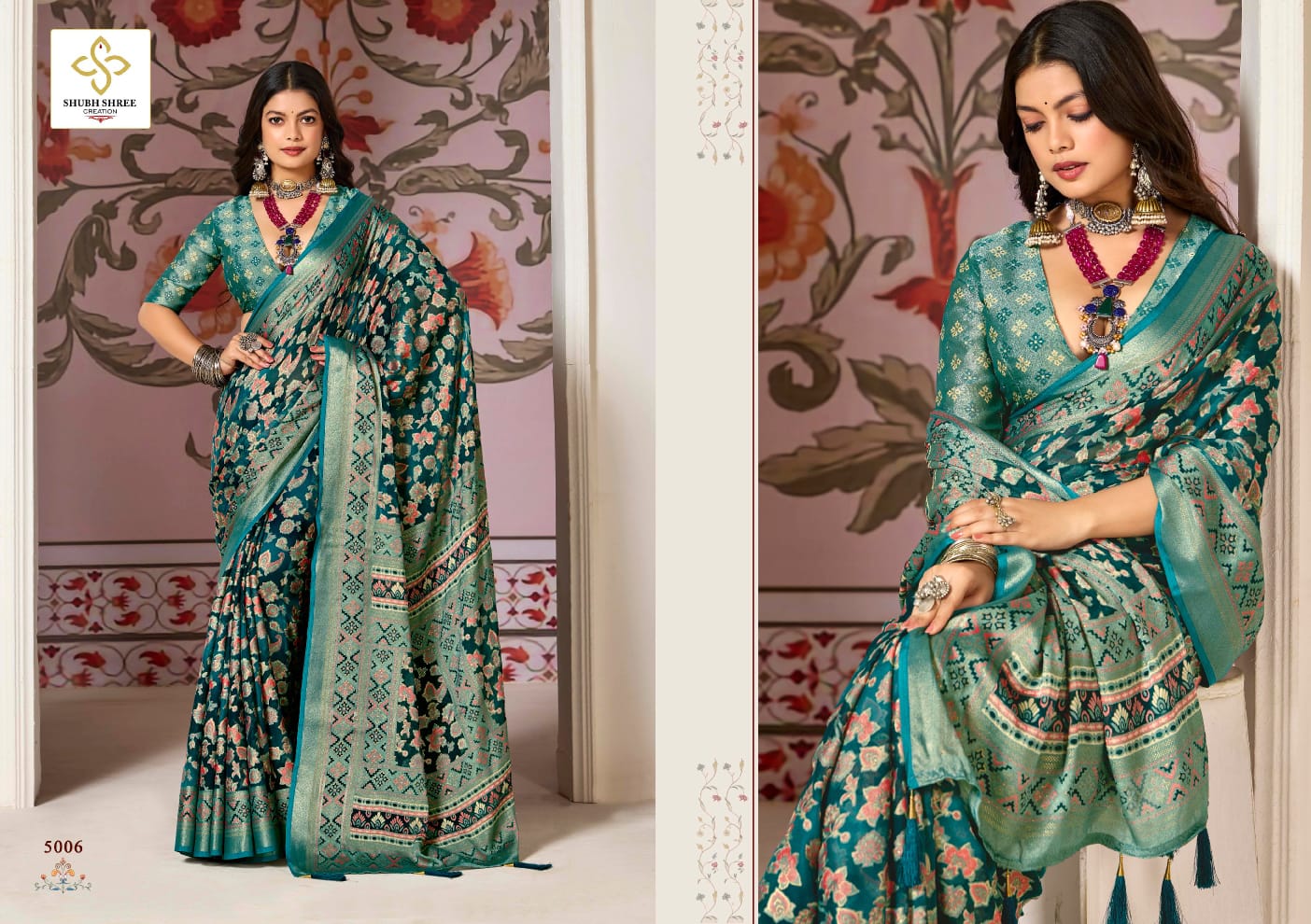 Shagun 5 By Shubh Shree Dull Moss Brasso Designer Saree Exporters In India